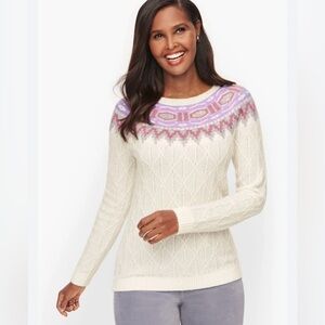 TALBOTS Fair Isle Casual Office Cable Knit Wool/Alpaca Blend Yoke Sweater SZ M